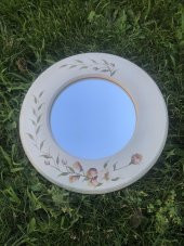 Vintage İşlemeli Ahşap Çerçeveli Yuvarlak Ayna 31 cm - 1