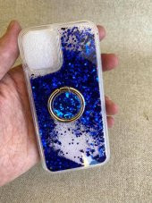 Iphone 12 Mini Pullu Silikon Kılıf Mavi - Yüzüklü Akışkan Pullu Kılıf - 3