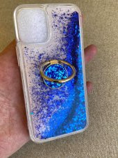 Iphone 12 Mini Pullu Silikon Kılıf Mavi - Yüzüklü Akışkan Pullu Kılıf - 4
