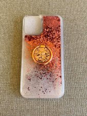 Iphone 12 Mini Pullu Silikon Kılıf Pembe - Yüzüklü Akışkan Pullu Kılıf - 3