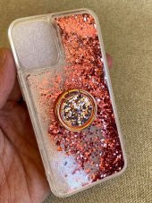 Iphone 12 Mini Pullu Silikon Kılıf Pembe - Yüzüklü Akışkan Pullu Kılıf - 4