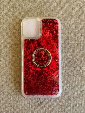 Iphone 12 Mini Pullu Silikon Kılıf Kırmızı - Yüzüklü Akışkan Pullu Kılıf - 2
