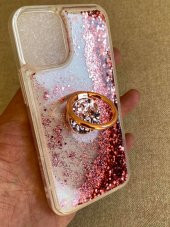 Iphone 12 Mini Pullu Silikon Kılıf Pembe - Yüzüklü Akışkan Pullu Kılıf - 5