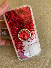 Iphone 12 Mini Pullu Silikon Kılıf Kırmızı - Yüzüklü Akışkan Pullu Kılıf - 3