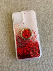 Iphone 12 Mini Pullu Silikon Kılıf Kırmızı - Yüzüklü Akışkan Pullu Kılıf - 4