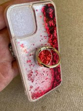 Iphone 12 Mini Pullu Silikon Kılıf Kırmızı - Yüzüklü Akışkan Pullu Kılıf - 5