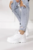 Günlük Kadın Spor Ayakkabı Yüksek Taban 6 Cm Sneaker Siyah - Beyaz - Bej - Rugan - Süet 001 - 7
