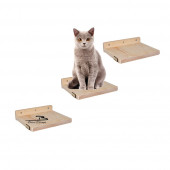 Barış Dizayn Doğal ahşap Duble kedi basamağı kedi duvar yürüyüş yolu parkur (3 adet) - 1