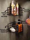 SAS Ömür Boyu Paslanmaz Yapışkanlı Banyo Köşeliği Düzenleyici Şampuanlık Duş Rafı 2 Adet Siyah thumbnail 2