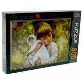 Laço Puzzle Çocuk ve Kedi Portre 500 Parça Yapboz - 1