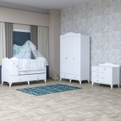 Garaj Home Sude Membran Beyaz Asansörlü Bebek Odası Takımı - Kombinli-UYKU SETİ-KREM - 1