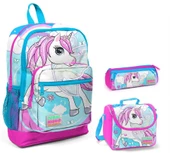 Coral High Mavi Unicorn Baskılı Kız Çocuk 3'lü İlkokul Çanta Seti - 1