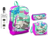 Coral High Sevimli Kedi ve Kelebek Kız Çocuk İlkokul Çanta Seti - USB Çıkışlı thumbnail 1