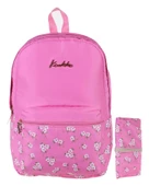 Kaukko Soft Floral Pembe Çiçekli Ortaokul Lise ve Günlük Sırt Çanta Seti thumbnail 1