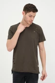 Erkek Asimetrik Yırtık Detaylı Bisiklet Yaka Kısa Kollu Basic T-Shirt - 10