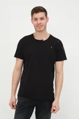 Erkek Asimetrik Yırtık Detaylı Bisiklet Yaka Kısa Kollu Basic T-Shirt - 2