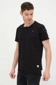 Erkek Asimetrik Yırtık Detaylı Bisiklet Yaka Kısa Kollu Basic T-Shirt - 4
