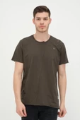 Erkek Asimetrik Yırtık Detaylı Bisiklet Yaka Kısa Kollu Basic T-Shirt - 8
