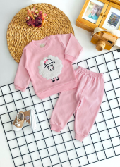 Neşeli Bebekler Kabartma Peluşlu Kuzu Desen Penye Takım Pembe - 1