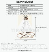 TT Aydınlatma TT300-3 FSR  Halka 3 lü Fransız Sarısı Kaplama Led Avize - 5