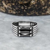 3 Sıra Baget Taşlı Siyah Taşlı 925 Gümüş Erkek thumbnail 5