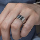 3 Sıra Baget Taşlı Siyah Taşlı 925 Gümüş Erkek thumbnail 3