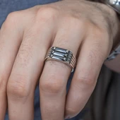 3 Sıra Baget Taşlı Siyah Taşlı 925 Gümüş Erkek thumbnail 7