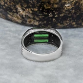 3 Sıra Baget Taşlı Yeşil Taşlı 925 Gümüş Erkek Yüzük thumbnail 7