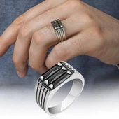 3 Sıra Baget Taşlı Siyah Taşlı 925 Gümüş Erkek thumbnail 1