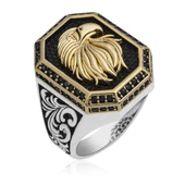 Kartal Başı Motifli 925 Gümüş Erkek Yüzük thumbnail 2