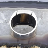 Kare Kaplan Gözü Taşlı 925 Gümüş Erkek Yüzük thumbnail 7