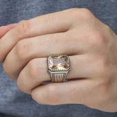 Sitrin Taşlı Yeni Tasarım 925 Gümüş Erkek Yüzük - 9