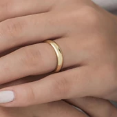 4 mm Bombeli Klasik Düz Altın Kaplama Tek Gümüş Alyans Yüzük thumbnail 10