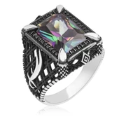 Zülfikar Desenli Kare Mistik Topaz Taşlı 925 Gümüş Erkek Yüzük thumbnail 12