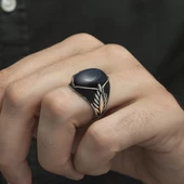 Mavi Kaplan Gözü Taşlı Oval 925 Gümüş Erkek Yüzük thumbnail 12