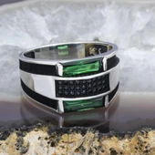 Baget Yeşil Taşlı 925 Gümüş Erkek Yüzük thumbnail 9