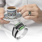 Baget Yeşil Taşlı 925 Gümüş Erkek Yüzük thumbnail 2