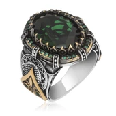 Oval Faset Kesim Yeşil Taşlı 925 Gümüş Erkek Yüzük thumbnail 10