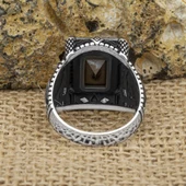 Kartal Motifli Kare Siyah Taşlı 925 Gümüş Erkek Yüzük - 3