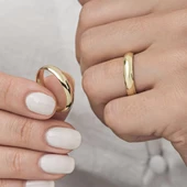 4 mm Bombeli Klasik Düz Altın Kaplama Tek Gümüş Alyans Yüzük thumbnail 9