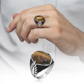 Kaplan Gözü Taşlı 925 Gümüş Erkek Yüzük thumbnail 1