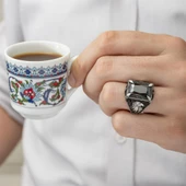 Kartal Motifli Kare Siyah Taşlı 925 Gümüş Erkek Yüzük - 8