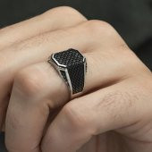 Kare Siyah Mikro Taşlı 925 Gümüş Erkek Yüzük thumbnail 7