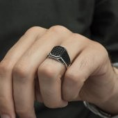 Kare Siyah Mikro Taşlı 925 Gümüş Erkek Yüzük thumbnail 8