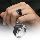 Kare Siyah Mikro Taşlı 925 Gümüş Erkek Yüzük thumbnail 9