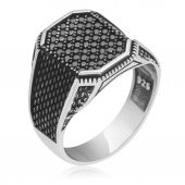 Kare Siyah Mikro Taşlı 925 Gümüş Erkek Yüzük thumbnail 12