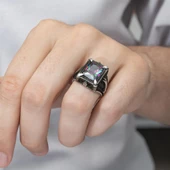 Zülfikar Desenli Kare Mistik Topaz Taşlı 925 Gümüş Erkek Yüzük thumbnail 6