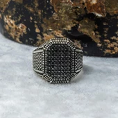 Lale Motifli Mikro Taşlı İşlemeli Gümüş Erkek Yüzük thumbnail 4