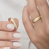 4 mm Bombeli Klasik Düz Altın Kaplama Tek Gümüş Alyans Yüzük thumbnail 2