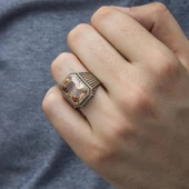 Sitrin Taşlı Yeni Tasarım 925 Gümüş Erkek Yüzük - 10